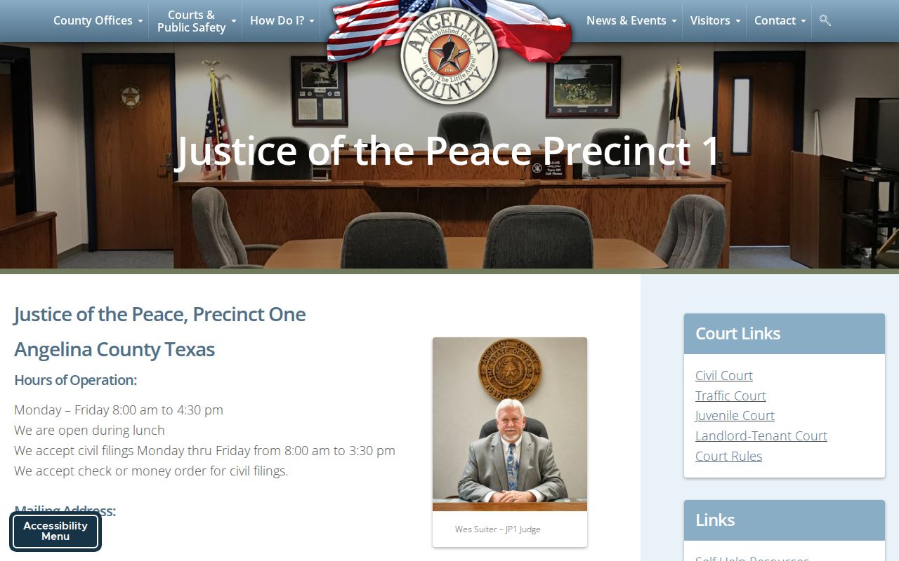 Angelina County bench warrant terms and JP1 Class C court page