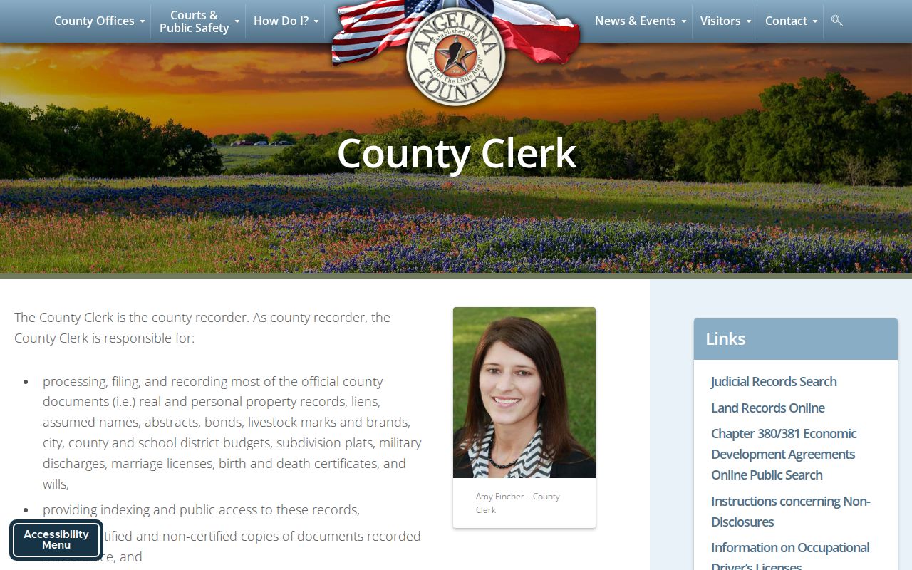 Angelina County arrest warrant records context and County Clerk information