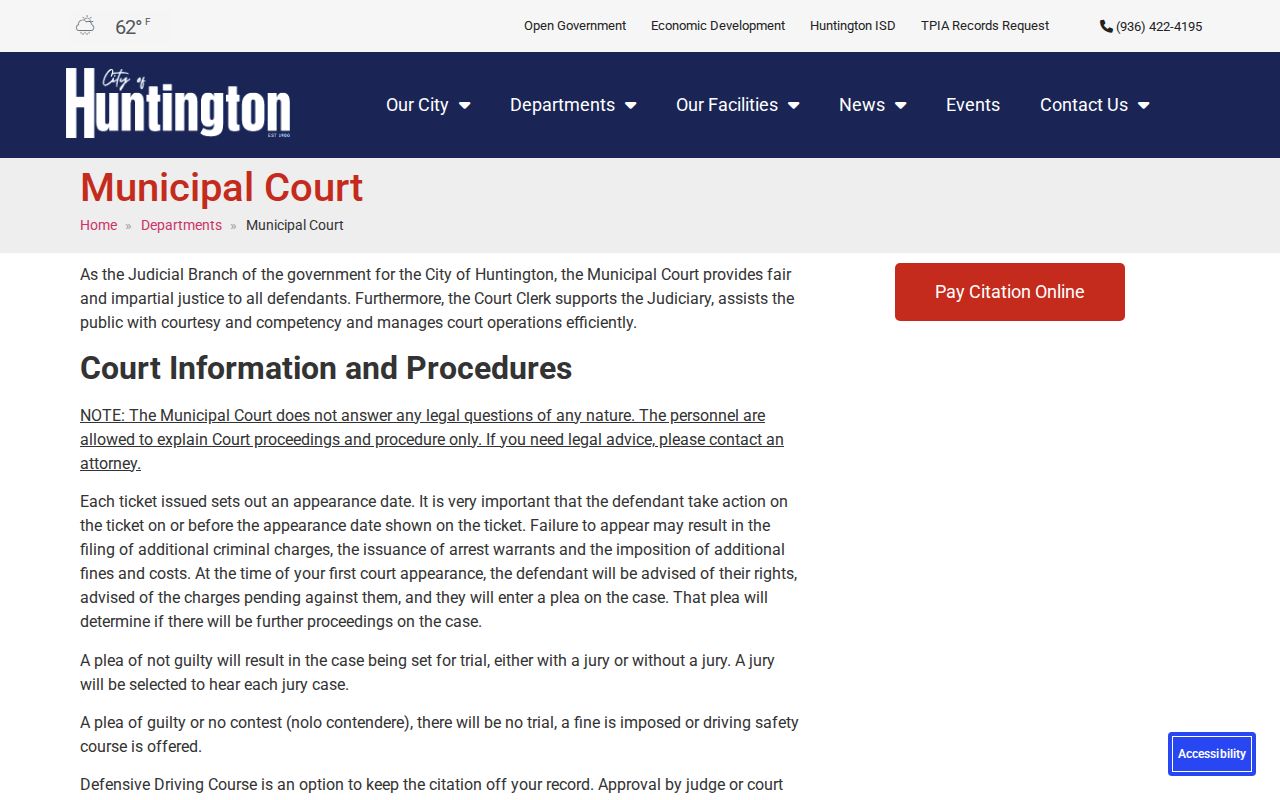 Huntington warrant process context and municipal court appearance instructions