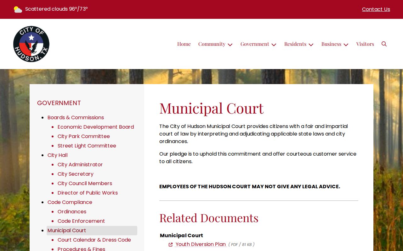 Hudson warrant records context and Municipal Court contact page