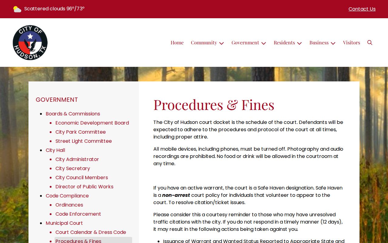 Hudson warrant procedure and Safe Haven court information