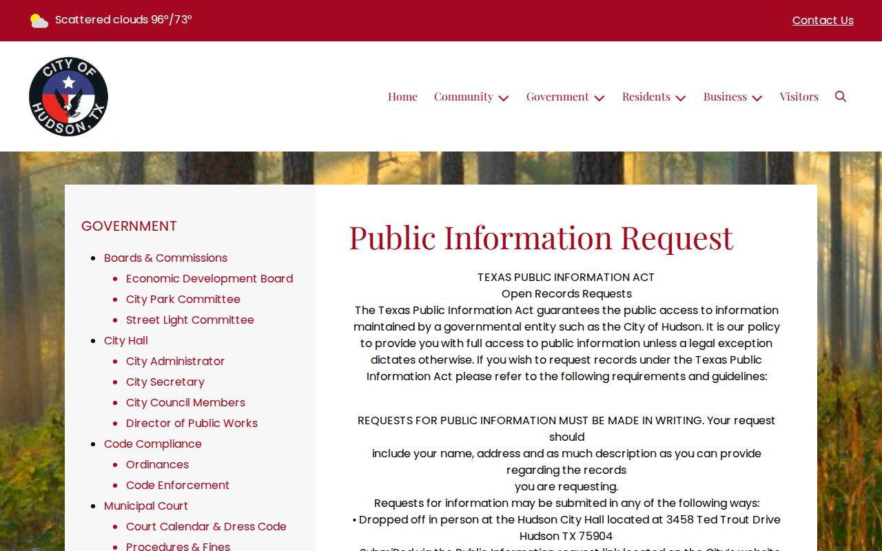 Hudson warrant records access and written or online public information request page