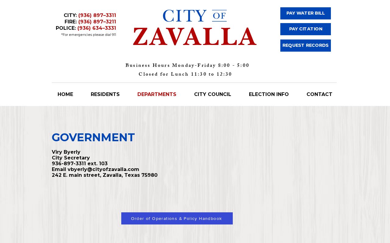 Zavalla warrant payment interface route and Municipal Court information