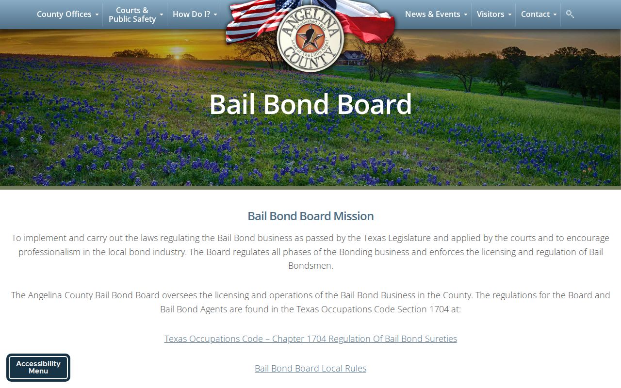 Angelina County arrest warrant bond information from the official Bail Bond Board