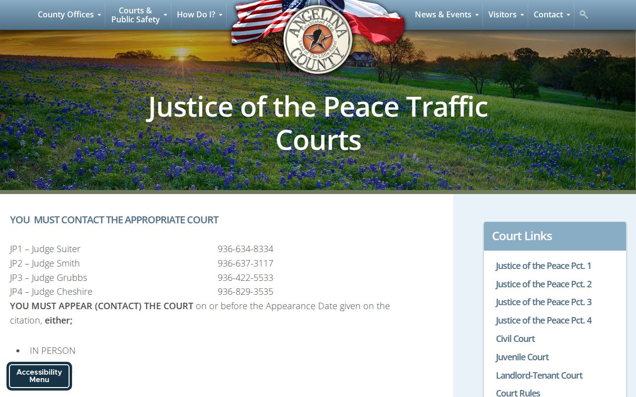 Angelina County warrant and four JP court contact options