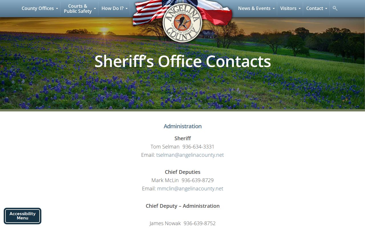 Angelina County Sheriff warrant, records, writs, jail, and booking contacts